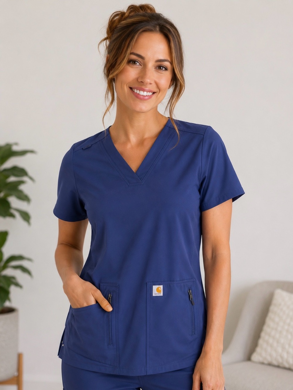 Carhartt Modern Fit Women’s V-Neck Utility Scrub Top, Blue, Medium EUC